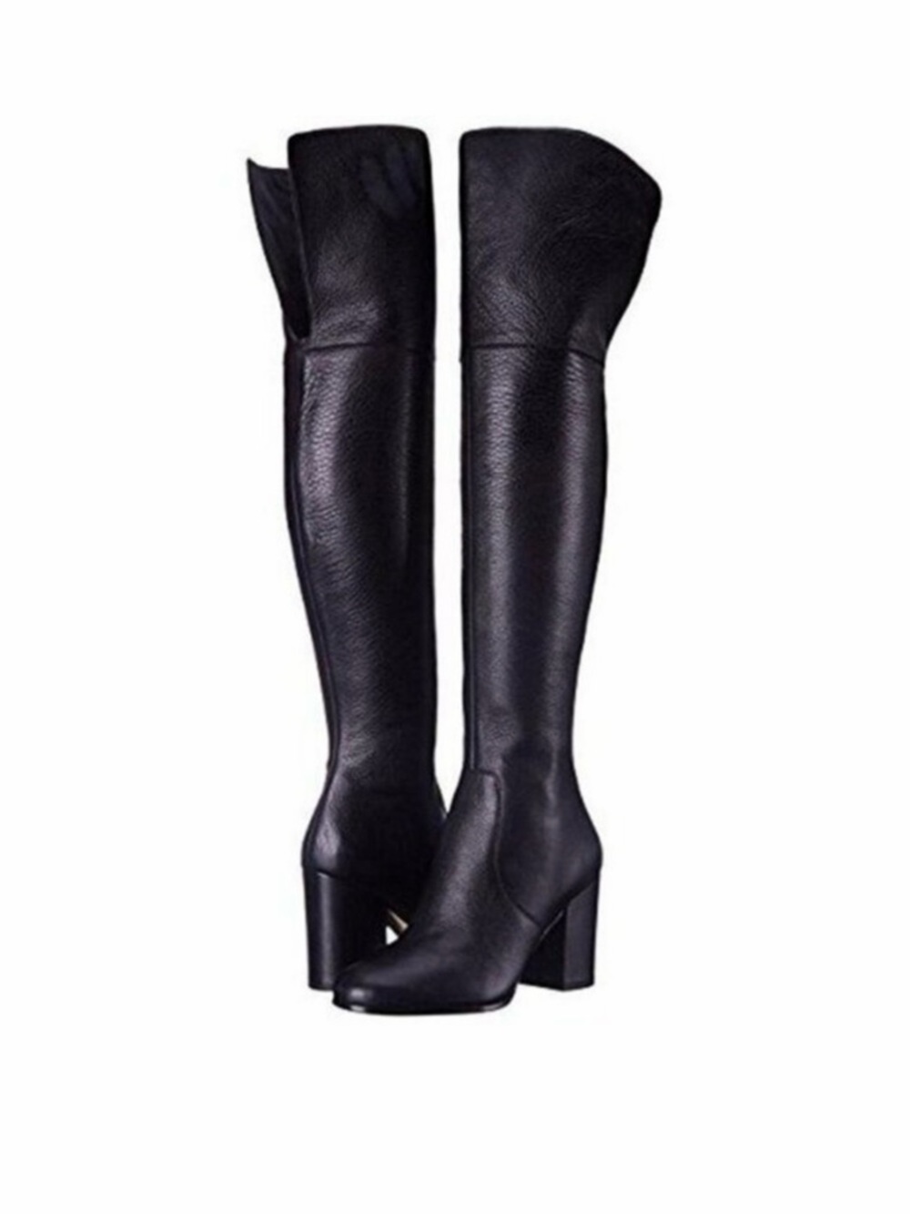 Via Spiga Black Over-the-Knee Block Heel Leather Boots